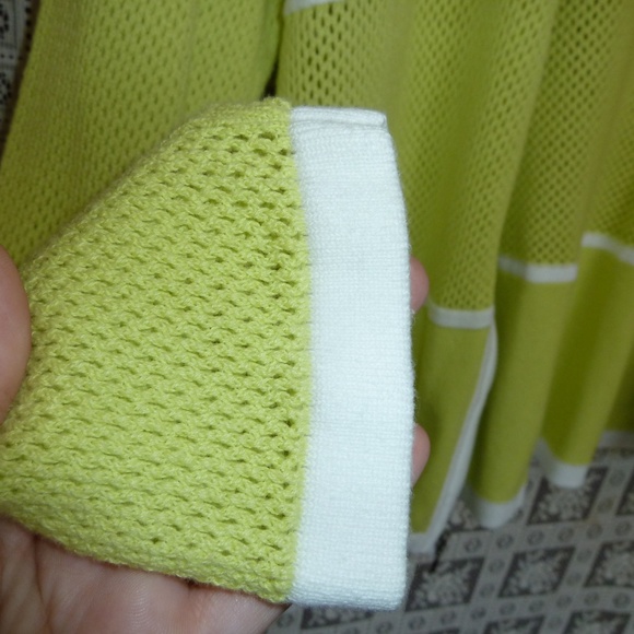 Lime Green Athleisure Sweater Cotton Knit Mesh - Picture 7 of 8